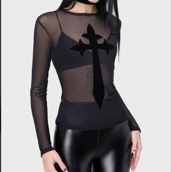 KILLSTAR Mephita Sheer Mesh Longsleeve Stretchy Shirt Top Size XXL - Picture 1 of 3
